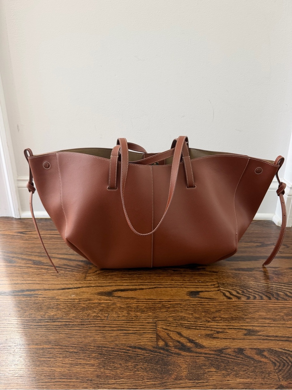 Polene Oversized Tote in Warm Cognac Brown